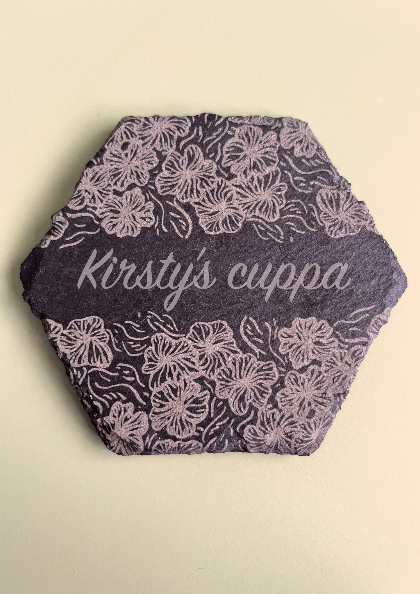 Personalised Floral Slate Hexagon Coaster