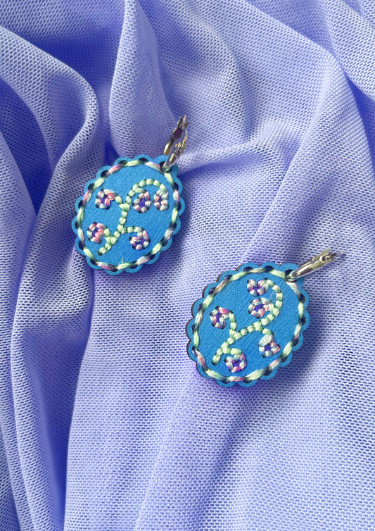 Embroidered Bluebell Earrings in Blue