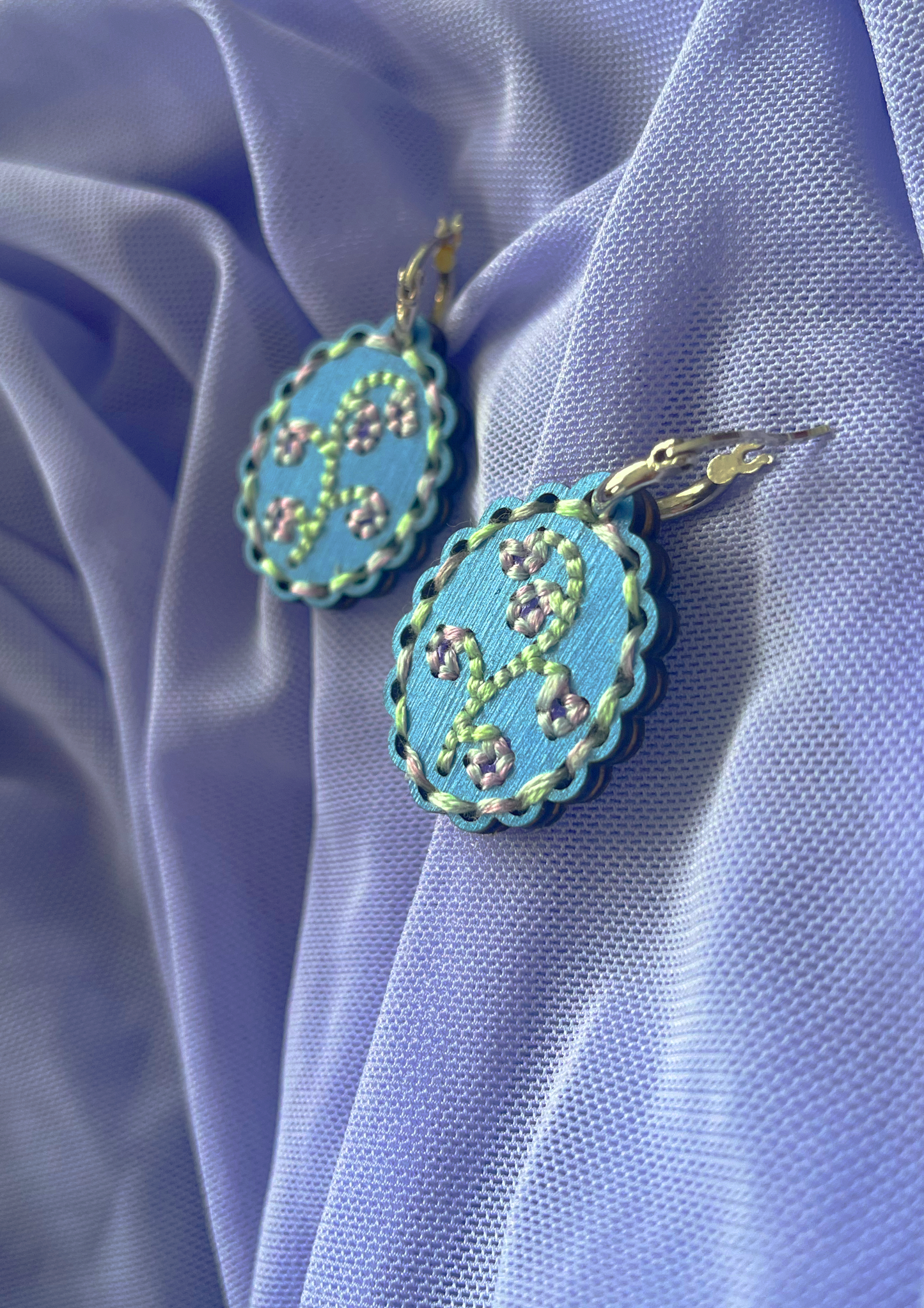 Embroidered Bluebell Earrings in Blue