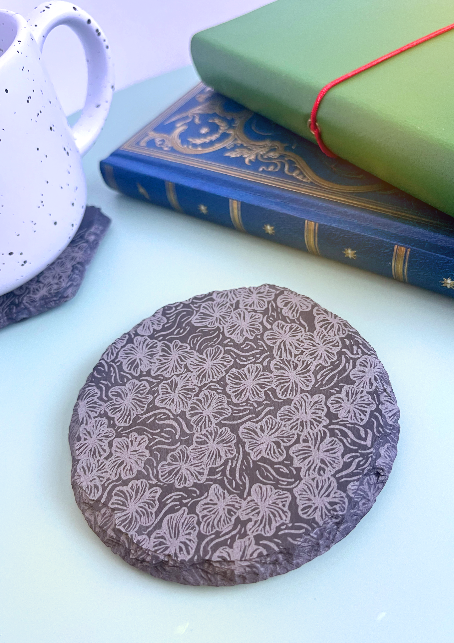 Floral Slate Circle Coaster