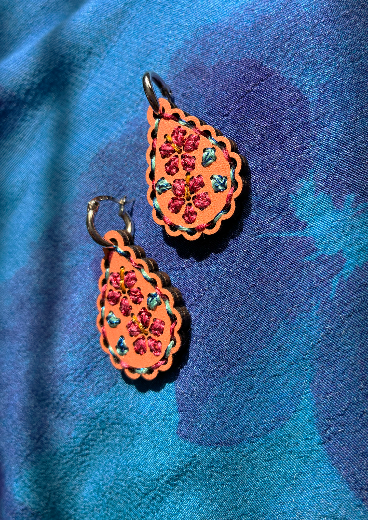 Embroidered Earrings in Sun-kissed Hibiscus