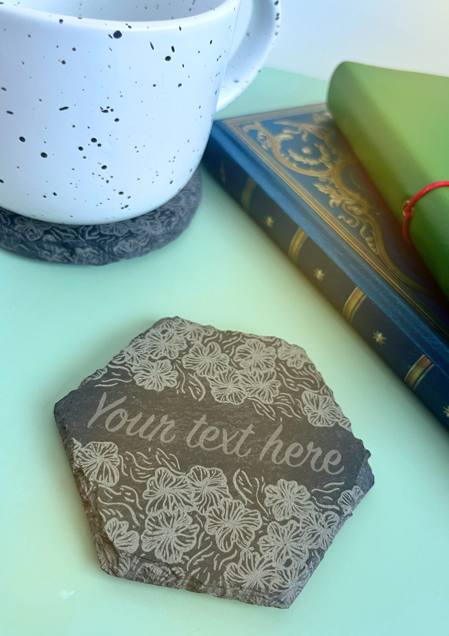 Personalised Floral Slate Hexagon Coaster