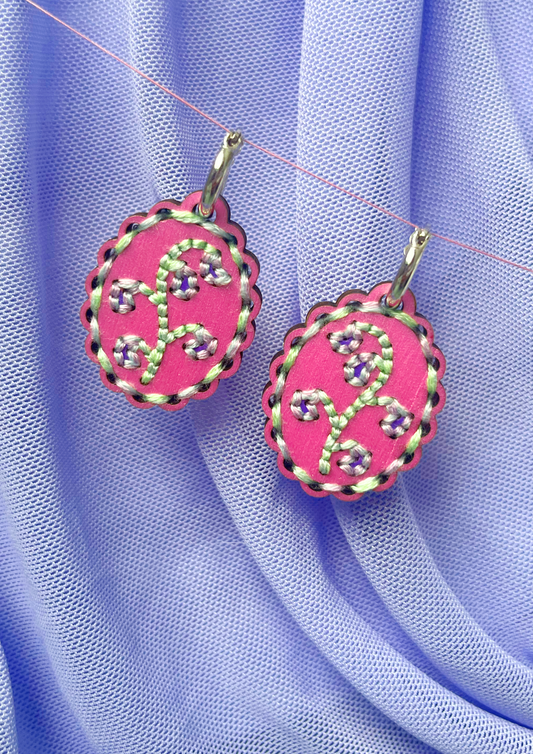 Embroidered Bluebell Earrings in Pink