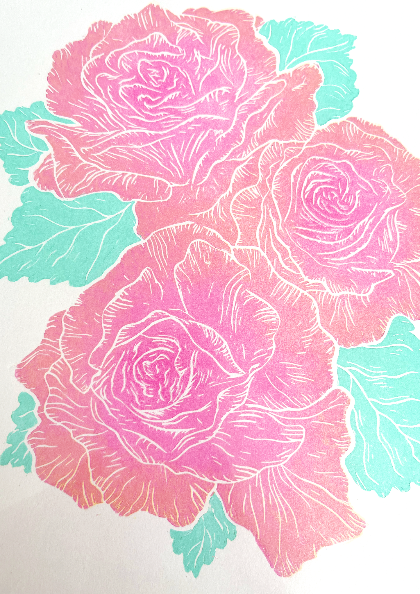 Trio of Roses Framed Lino Print