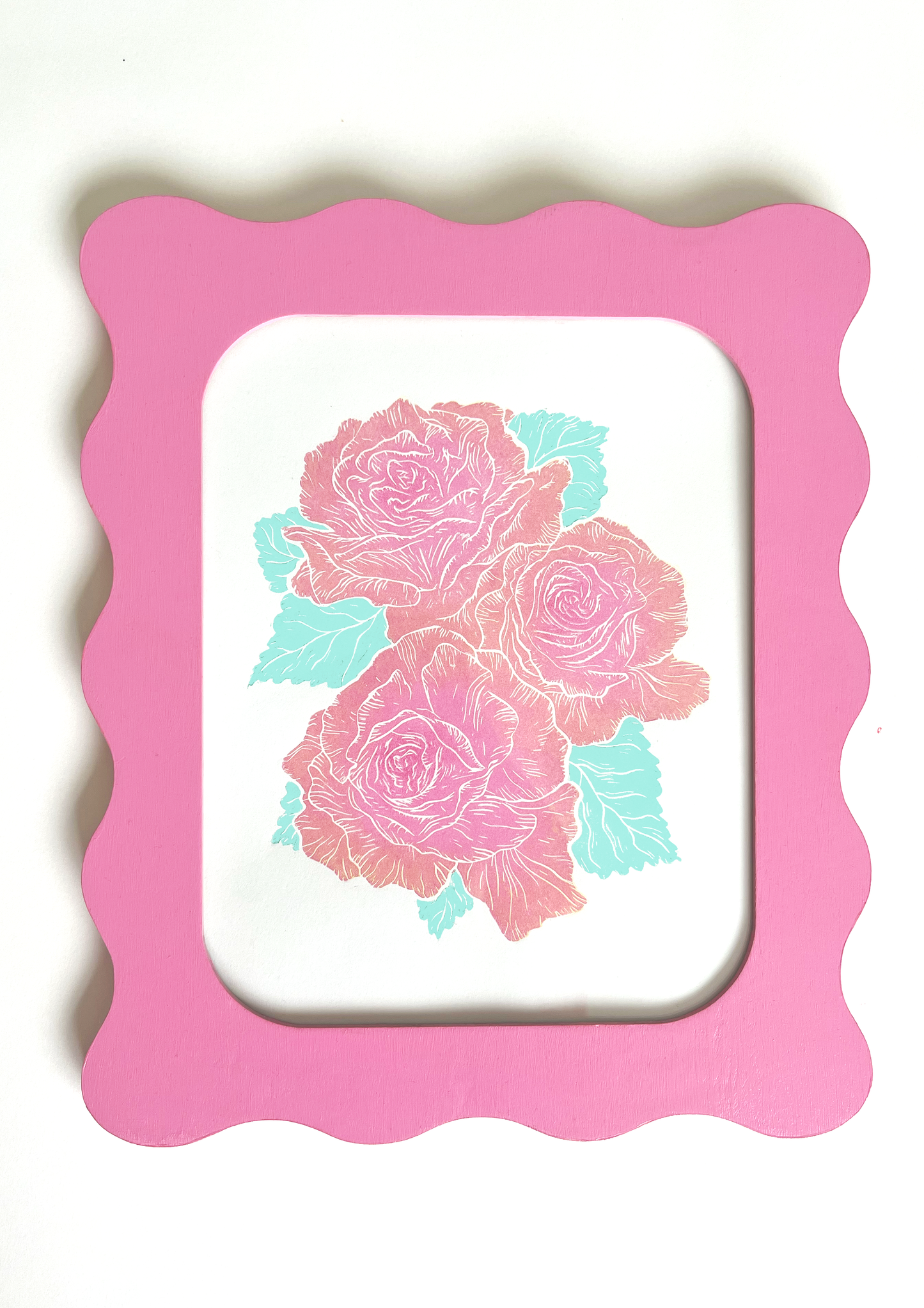 Trio of Roses Framed Lino Print