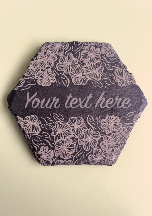 Personalised Floral Slate Hexagon Coaster