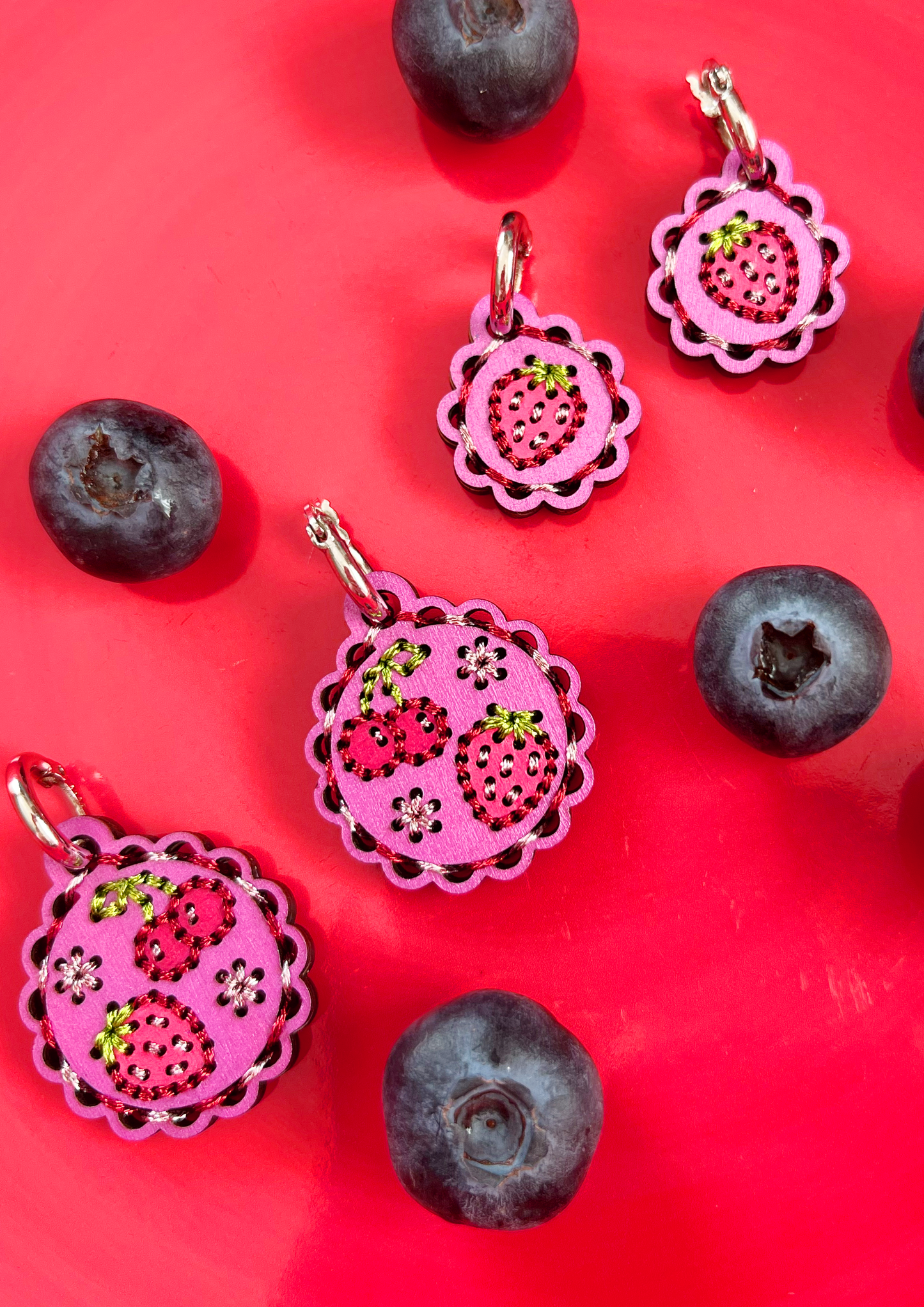 Embroidered Fruity Earrings in Berry Bloom