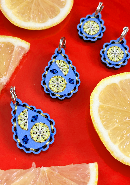 Embroidered Fruity Earrings in Lemon
