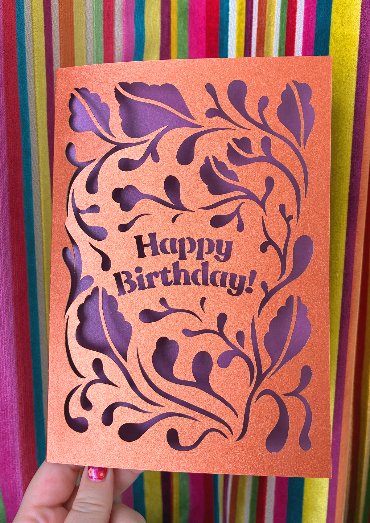 Laser-cut Birthday Card in Bronzed Mauve Leaves