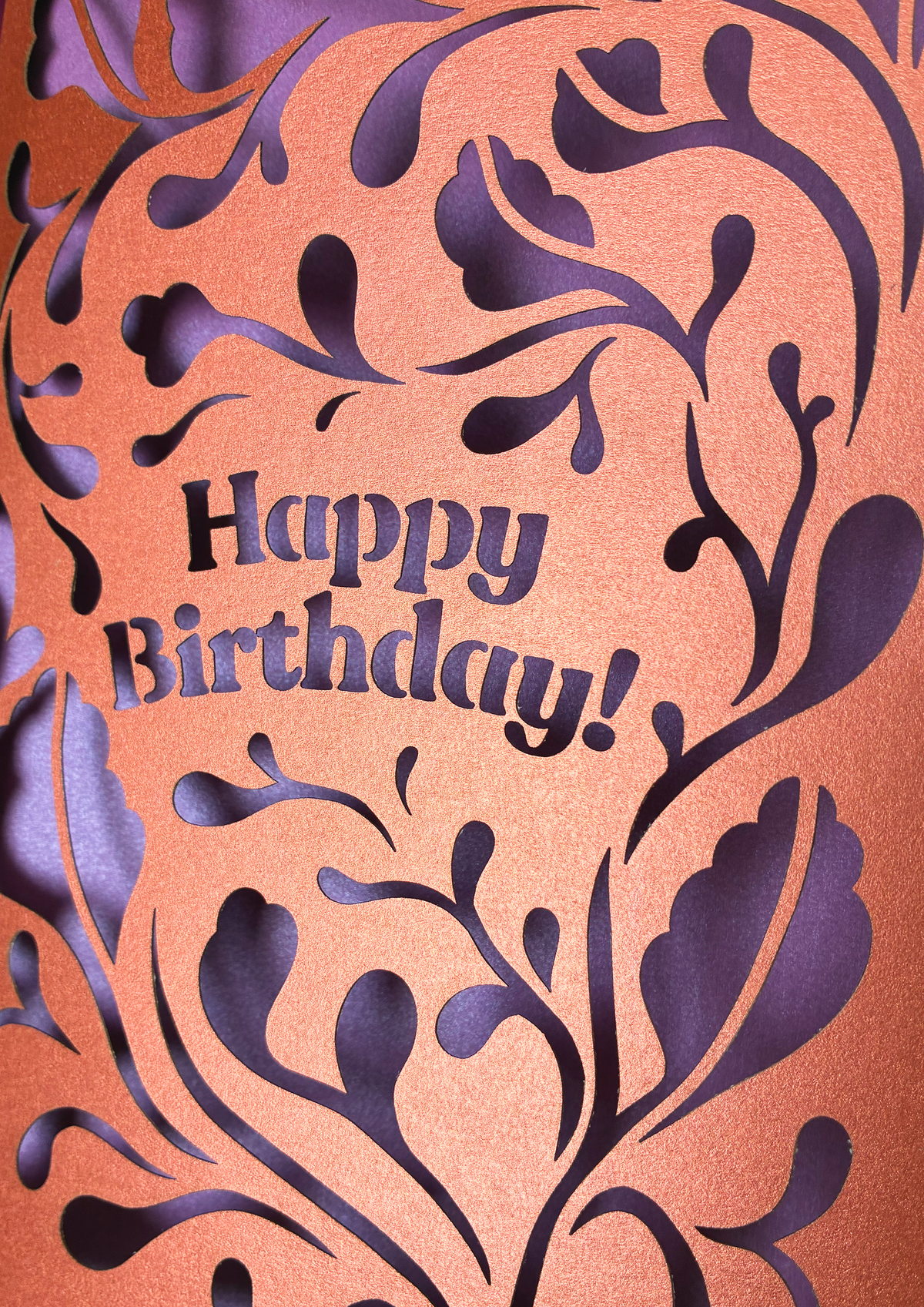 Laser-cut Birthday Card in Bronzed Mauve Leaves