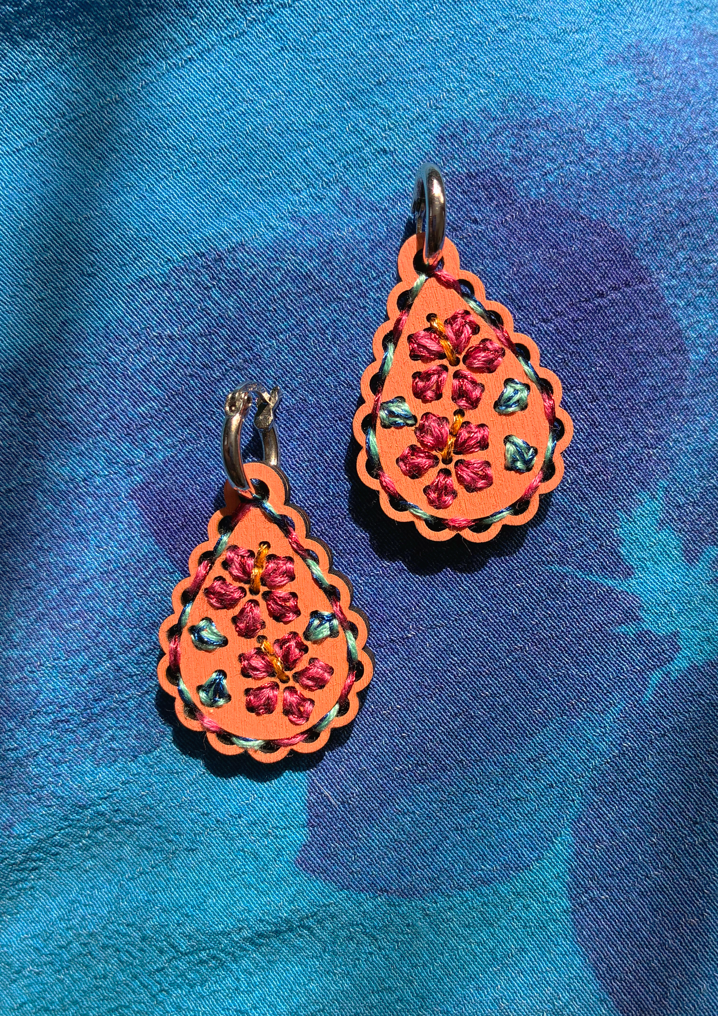 Embroidered Earrings in Sun-kissed Hibiscus