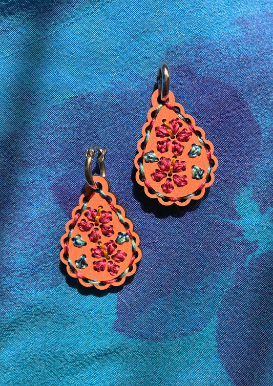 Embroidered Earrings in Sun-kissed Hibiscus
