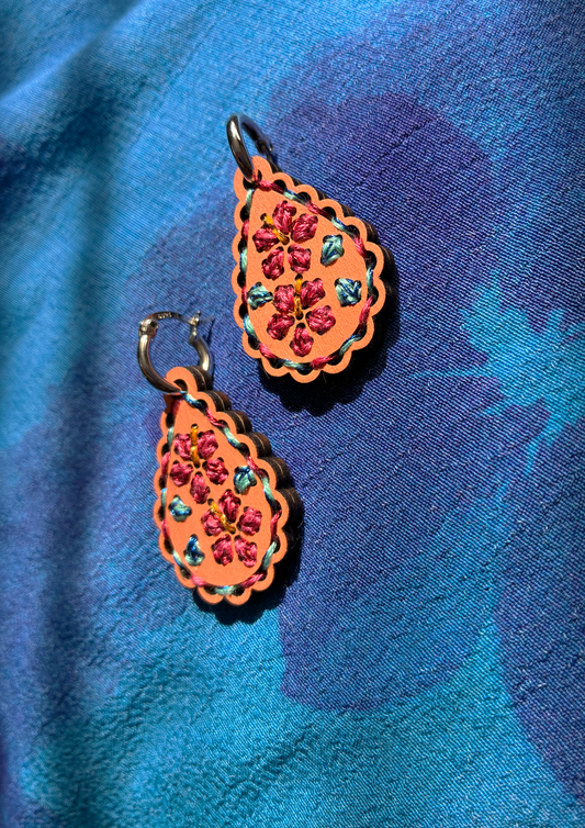 Embroidered Earrings in Sun-kissed Hibiscus