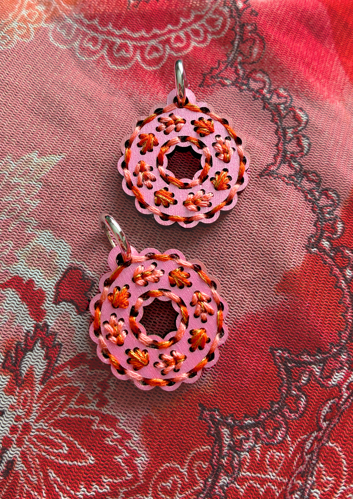 Embroidered Earrings in Warm Leaves