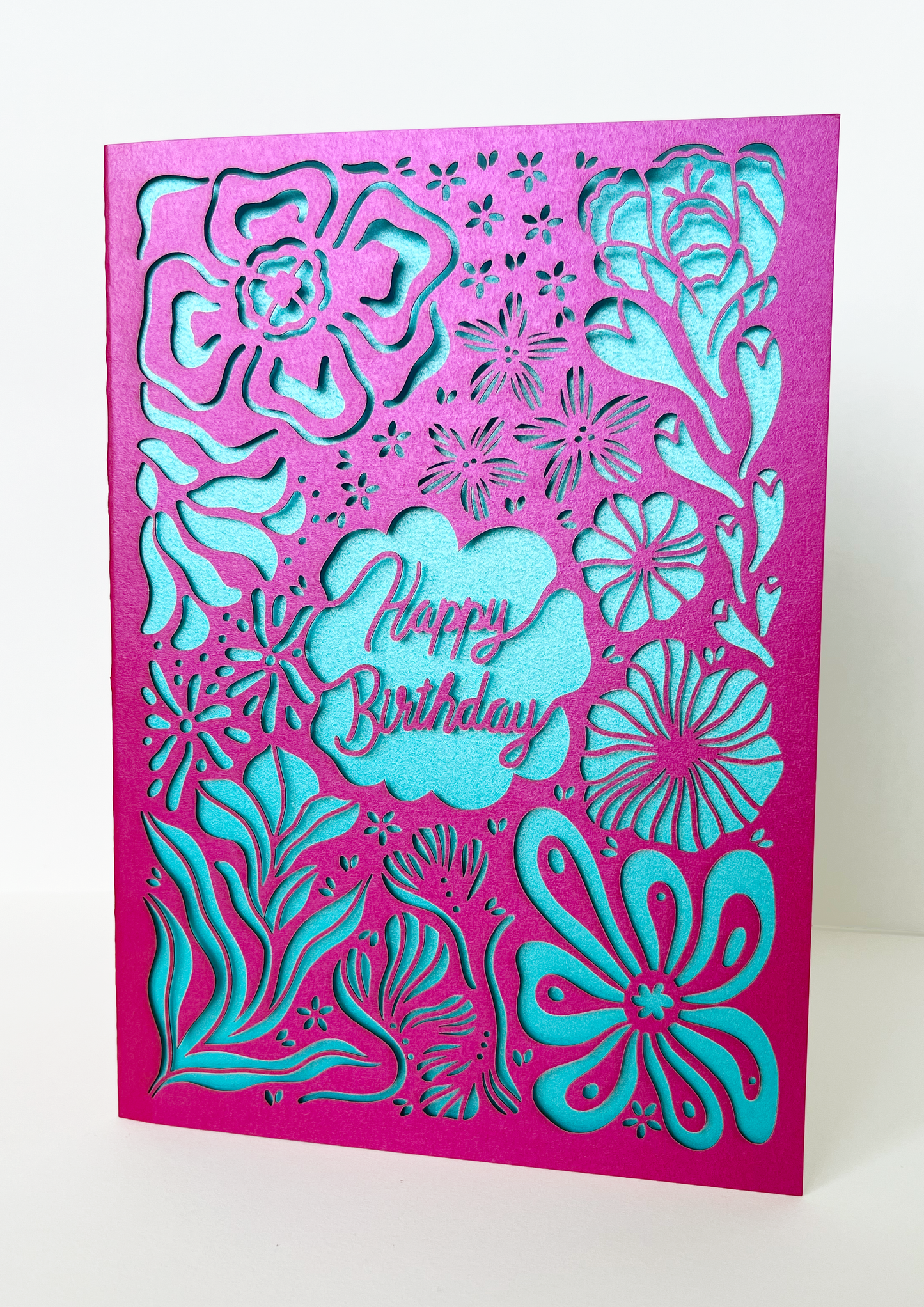Laser-cut Birthday Card in Pink Floral
