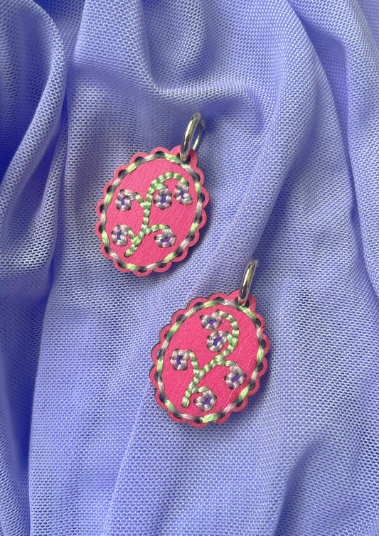 Embroidered Bluebell Earrings in Pink