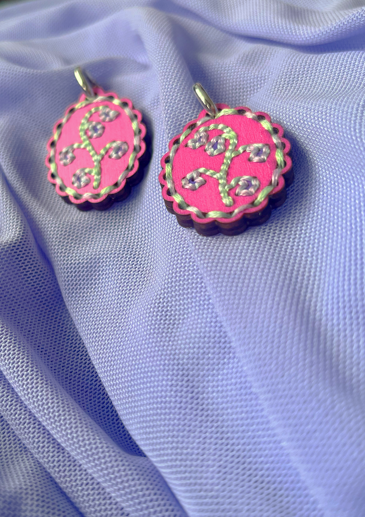 Embroidered Bluebell Earrings in Pink