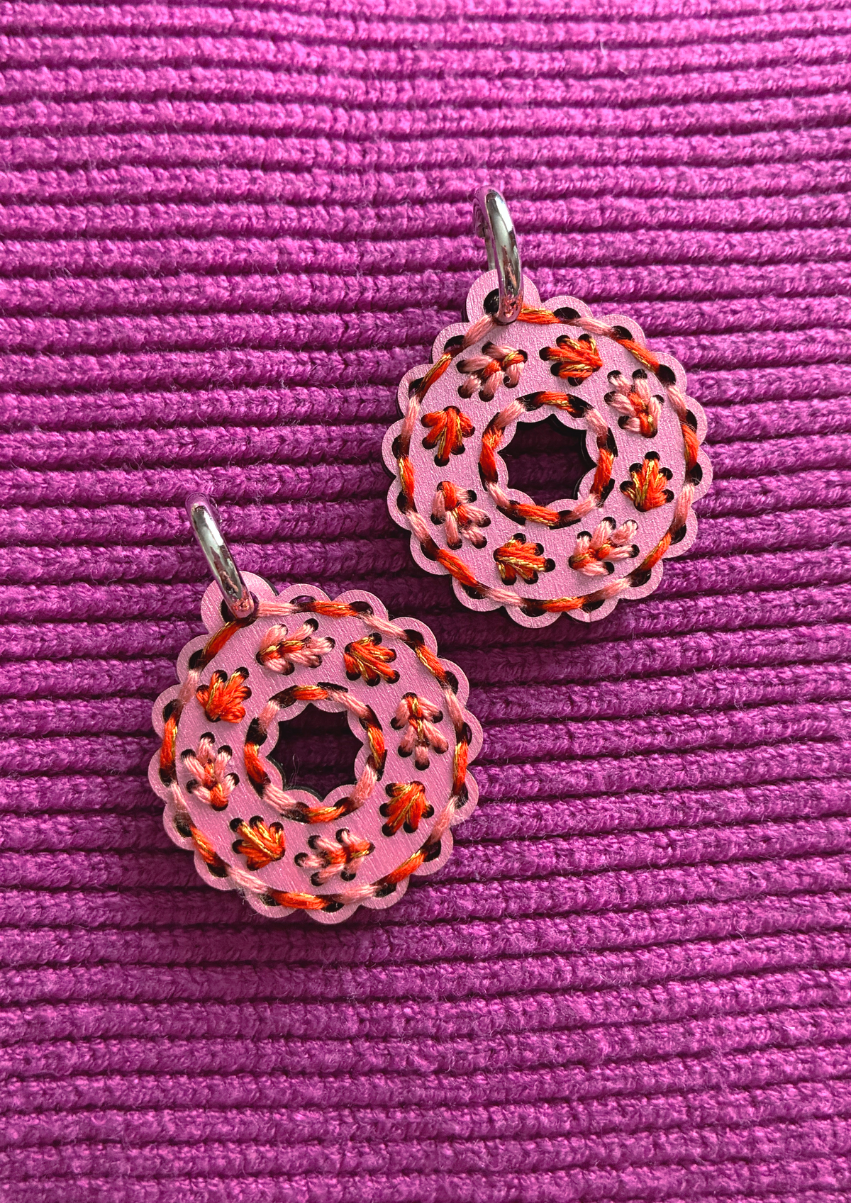 Embroidered Earrings in Warm Leaves
